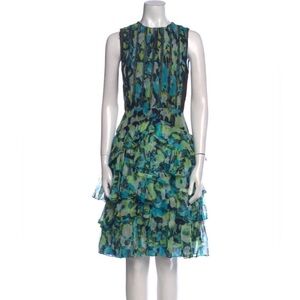 $2295 NEW JASON WU COLLECTION SILK Sleeveless Blue and Green Patterned Dress XS